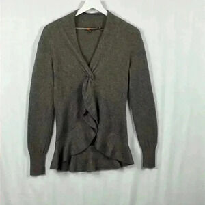 Repeat Womens Sweater Gray 40/M Long Sleeves Waterfall Front Ribbed Cuffs Classy